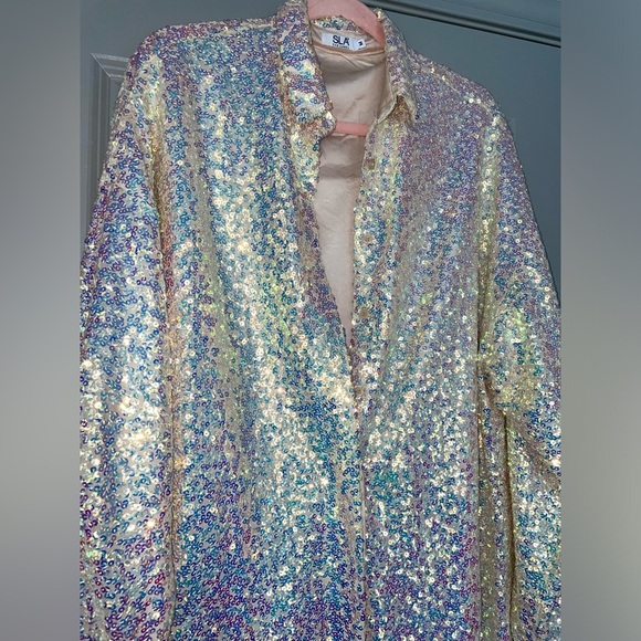SLA the Label Dresses & Skirts - SLA the Label: Champagne Ibiza Sequin Shirt/Jacket- Size Medium Only Worn Once!